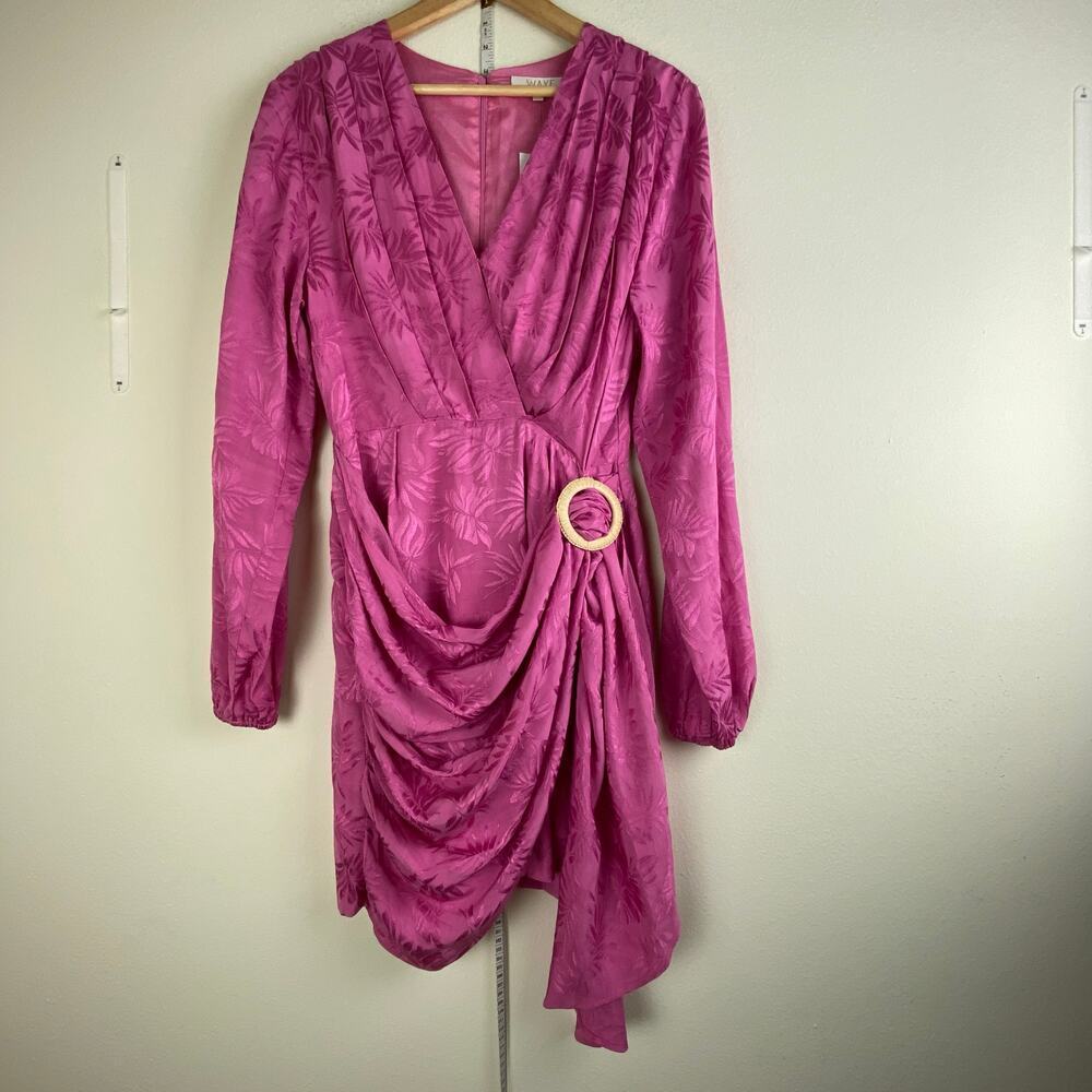 NWT WAYF Attina Faux Wrap Mini Dress Magenta Pink Long Sleeve Medium - Picture 8 of 16
